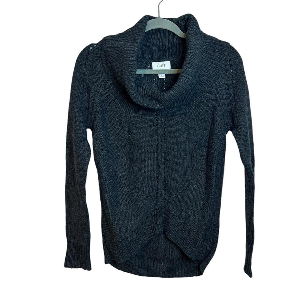 Loft Charcoal Cowl Neck Wool Blend Sweater